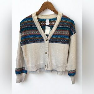 Tea Collection Napal Knit Mixed Print Boho Cardigan Sweater - Beige - Girls XL